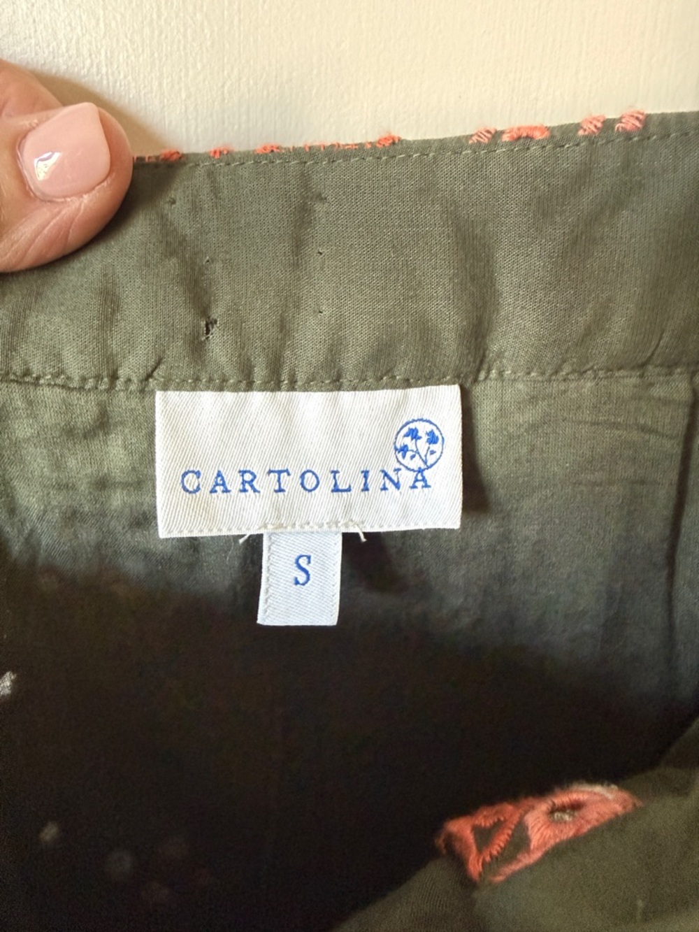 Cotton Blend Midi Skirt in Coral & Olive - Picture 3 of 9